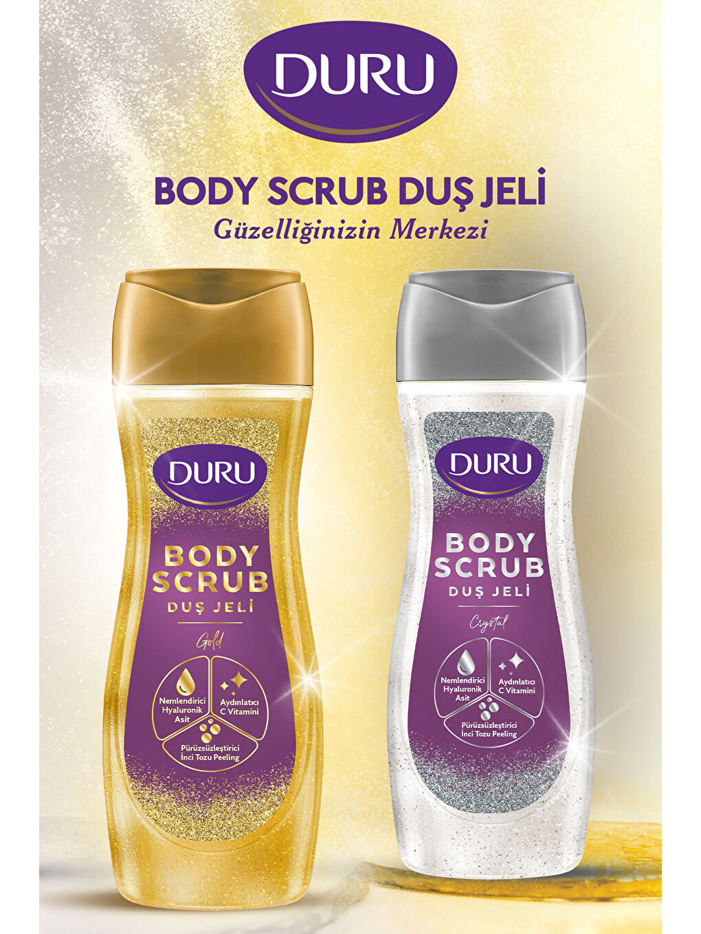 Duru Beyaz Body Scrub Crystal & Gold Duş Jeli 2x450 Ml İkili Set - 1