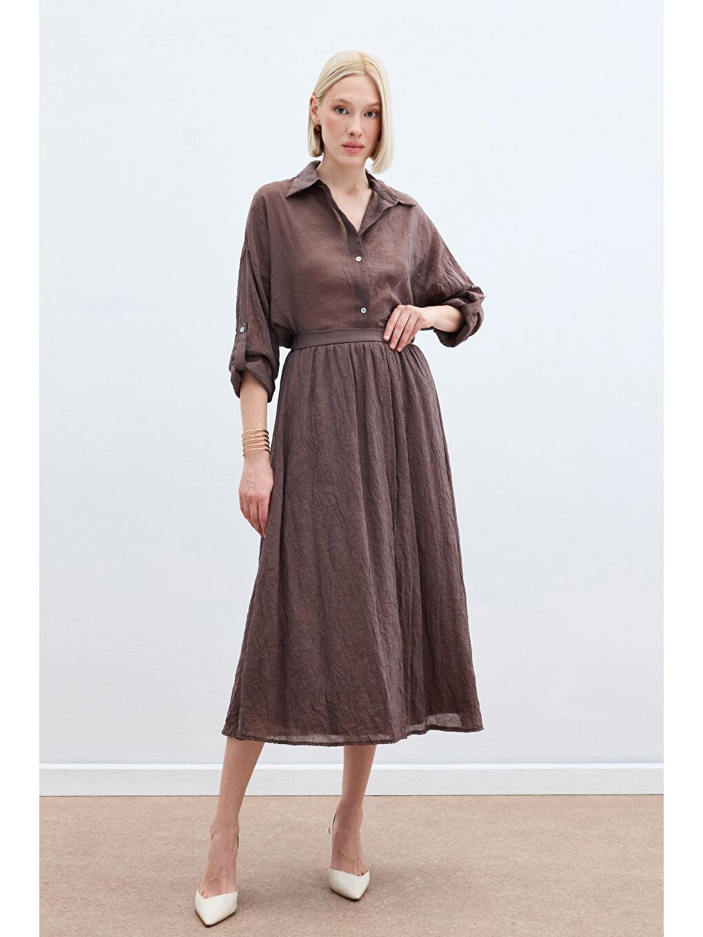 Kahverengi Kraşlı Kloş  Etek - Kahve-2