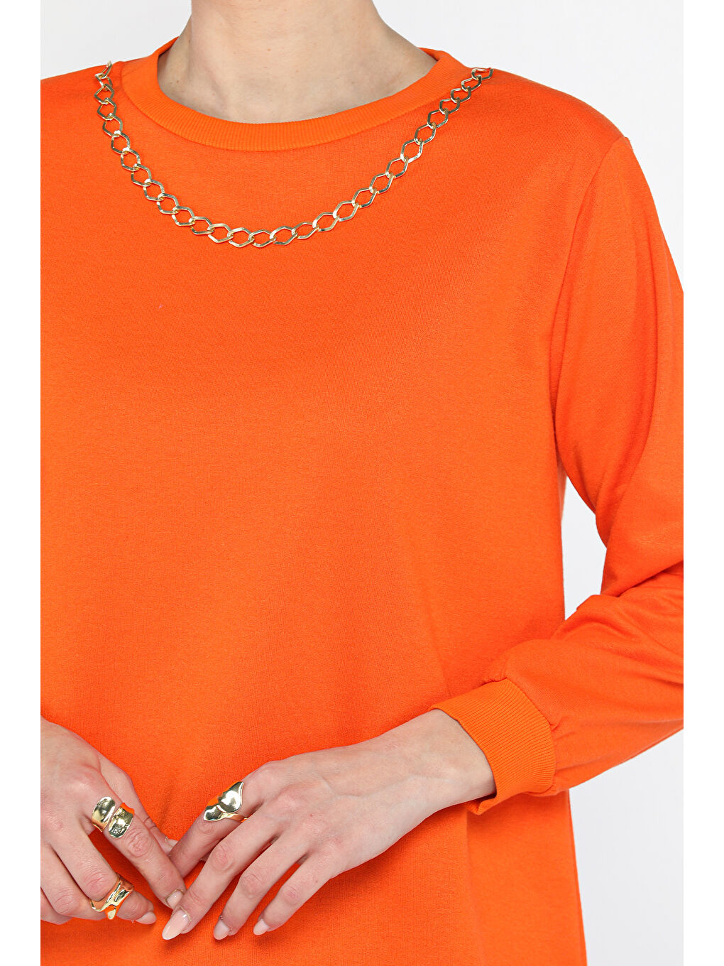 Turuncu Kadın Bisiklet Yaka Aksesuar Detaylı Bluz-3