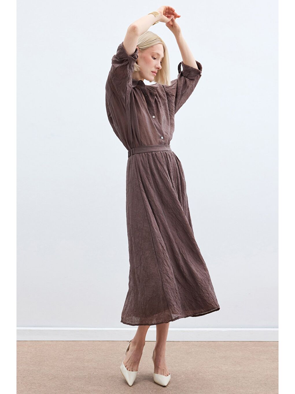 Kahverengi Kraşlı Kloş  Etek - Kahve-3