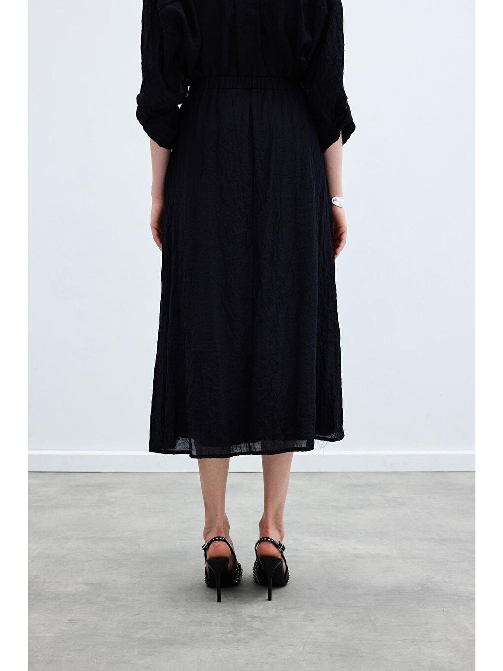 Kraşlı Kloş  Etek - Siyah-5