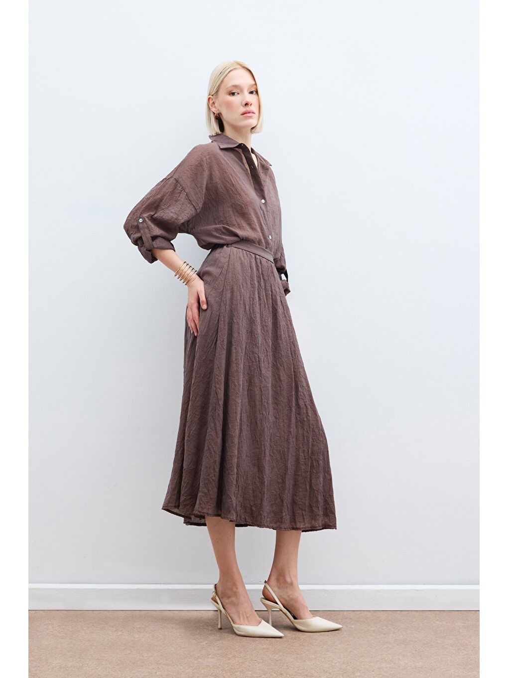 Kahverengi Kraşlı Kloş  Etek - Kahve-4