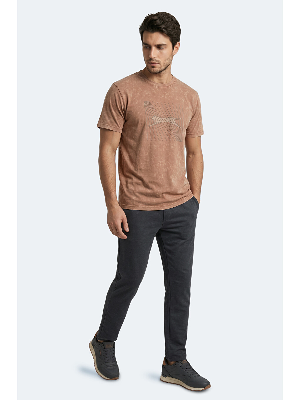 Kahverengi ZAIR Erkek Baskılı Camel Tişört-4