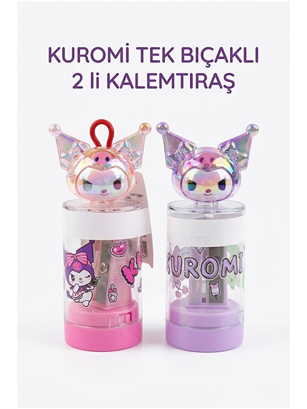 Kuromi Kalemtraş 2 Li Kuromi Figürlü Hazneli Tek Bıçaklı Kalem Açacağı Sevimli Plastik Kalem Traş-3