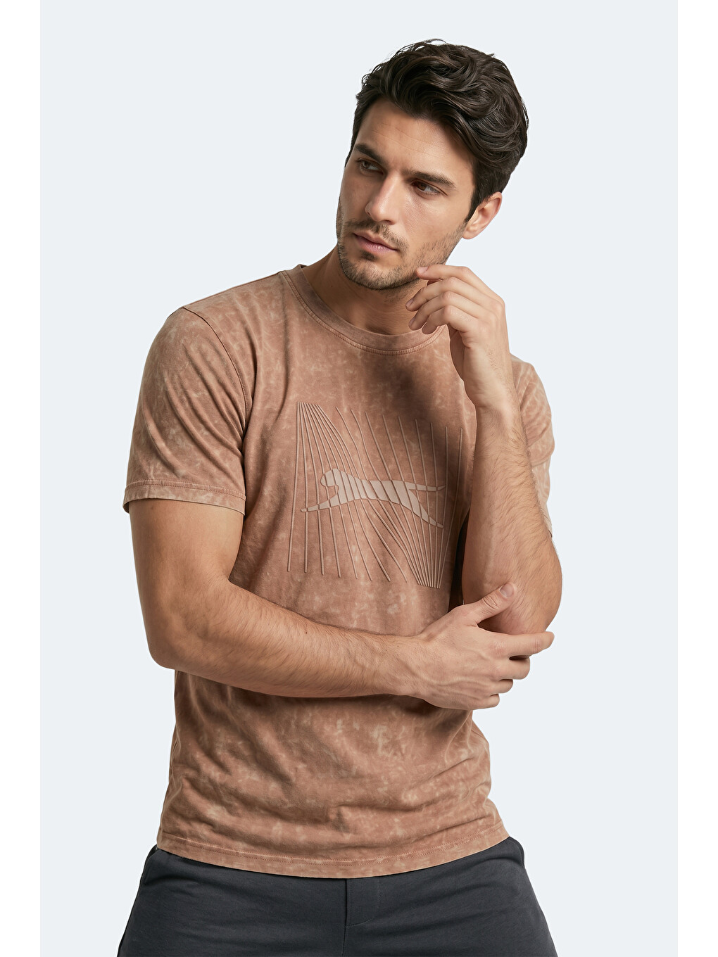 Kahverengi ZAIR Erkek Baskılı Camel Tişört-5