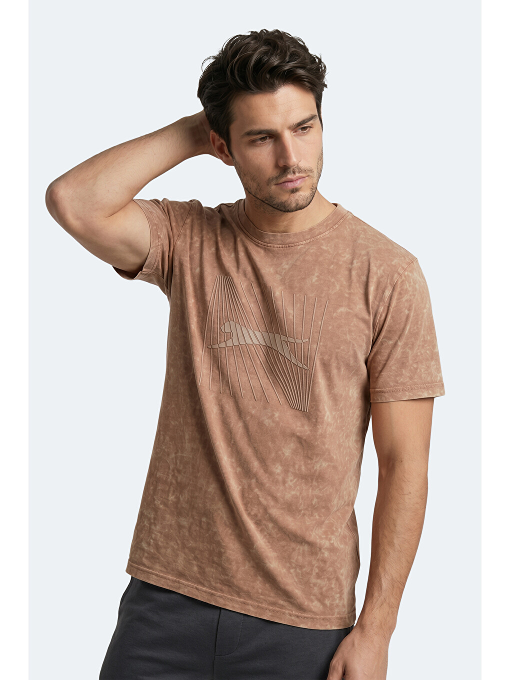 Kahverengi ZAIR Erkek Baskılı Camel Tişört-6