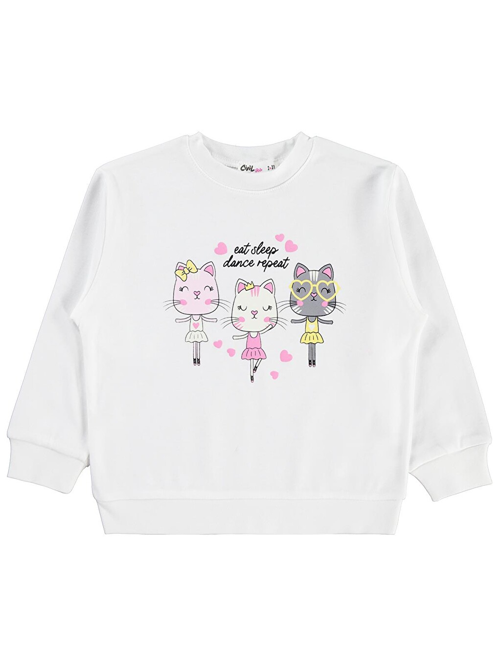 Girls Kediler Baskılı 2-5 Yaş Sweatshirt - Ekru