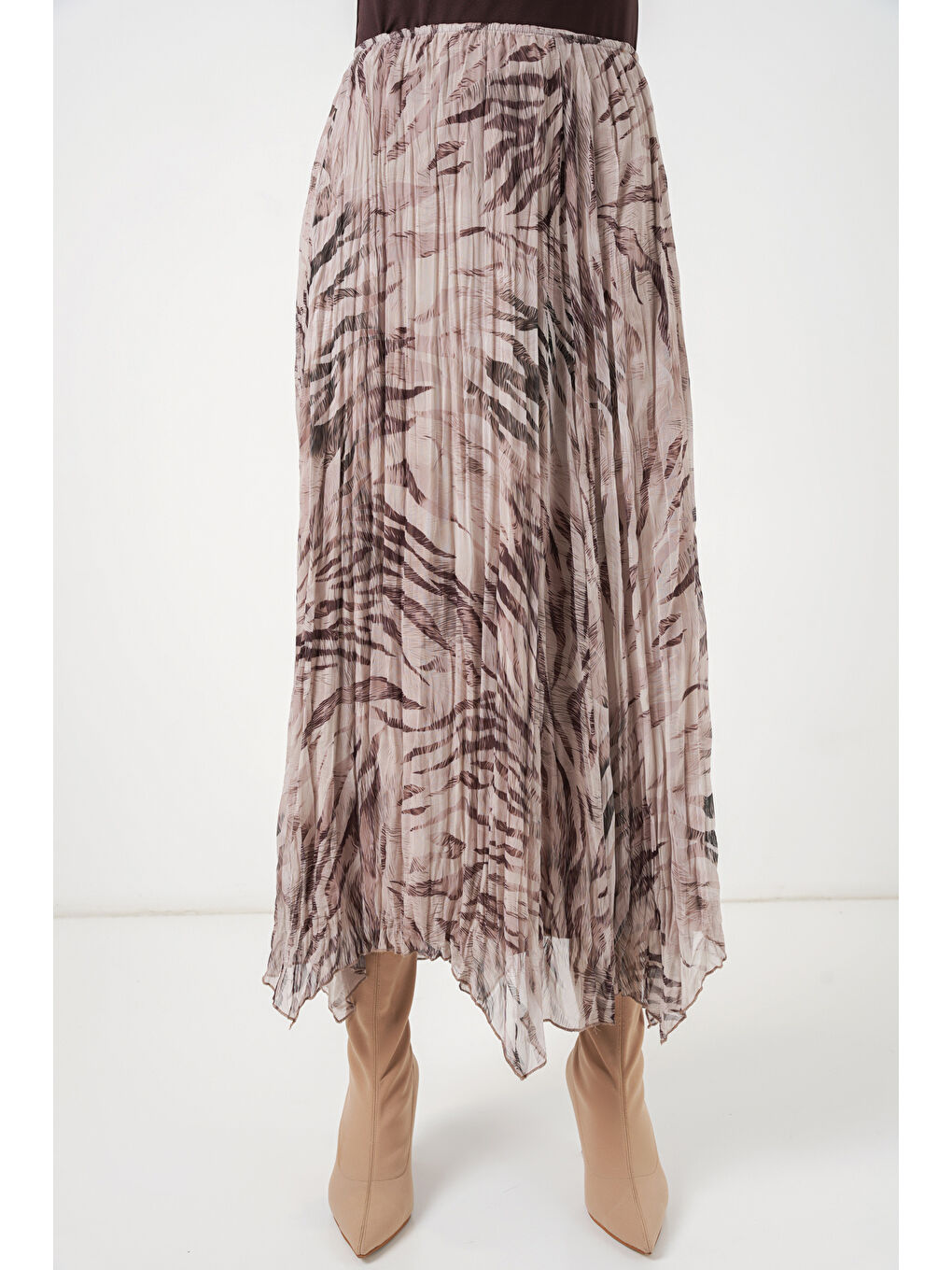 Kadın Asimetrik Kesim Şifon Etek 8056 - Bej-1