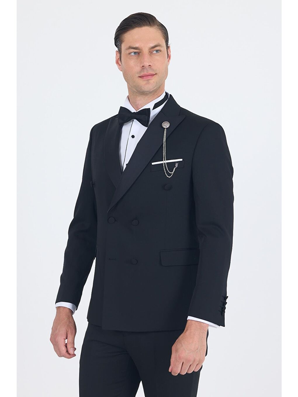 Siyah Kılıç Yaka Kruvaze Slim Fit Ceremony Takım Elbise 1001250203-1