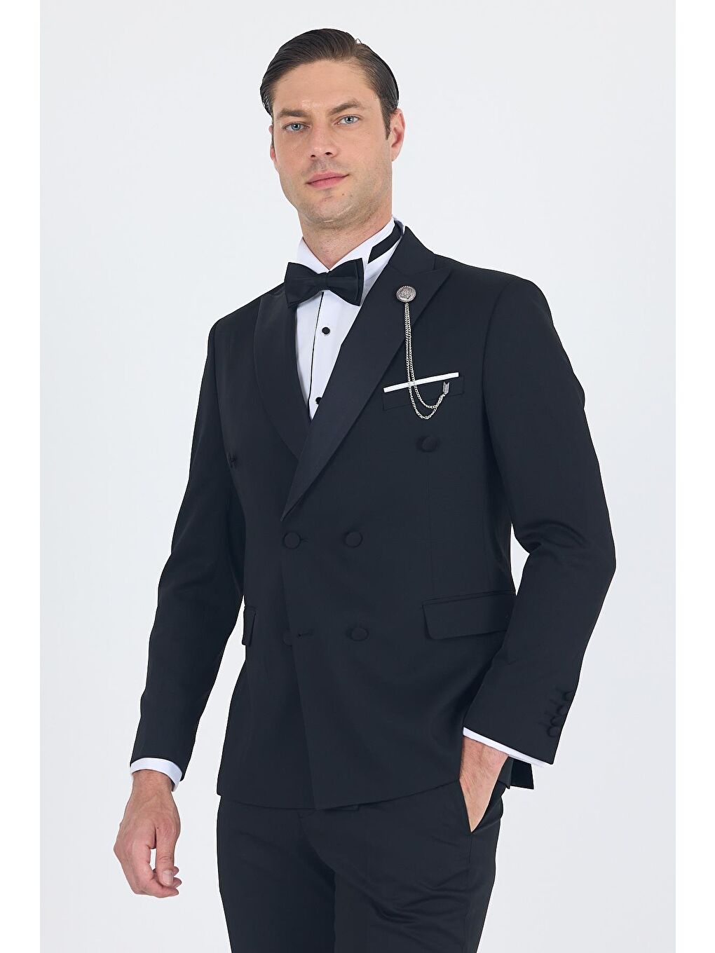 Siyah Kılıç Yaka Kruvaze Slim Fit Ceremony Takım Elbise 1001250203-2