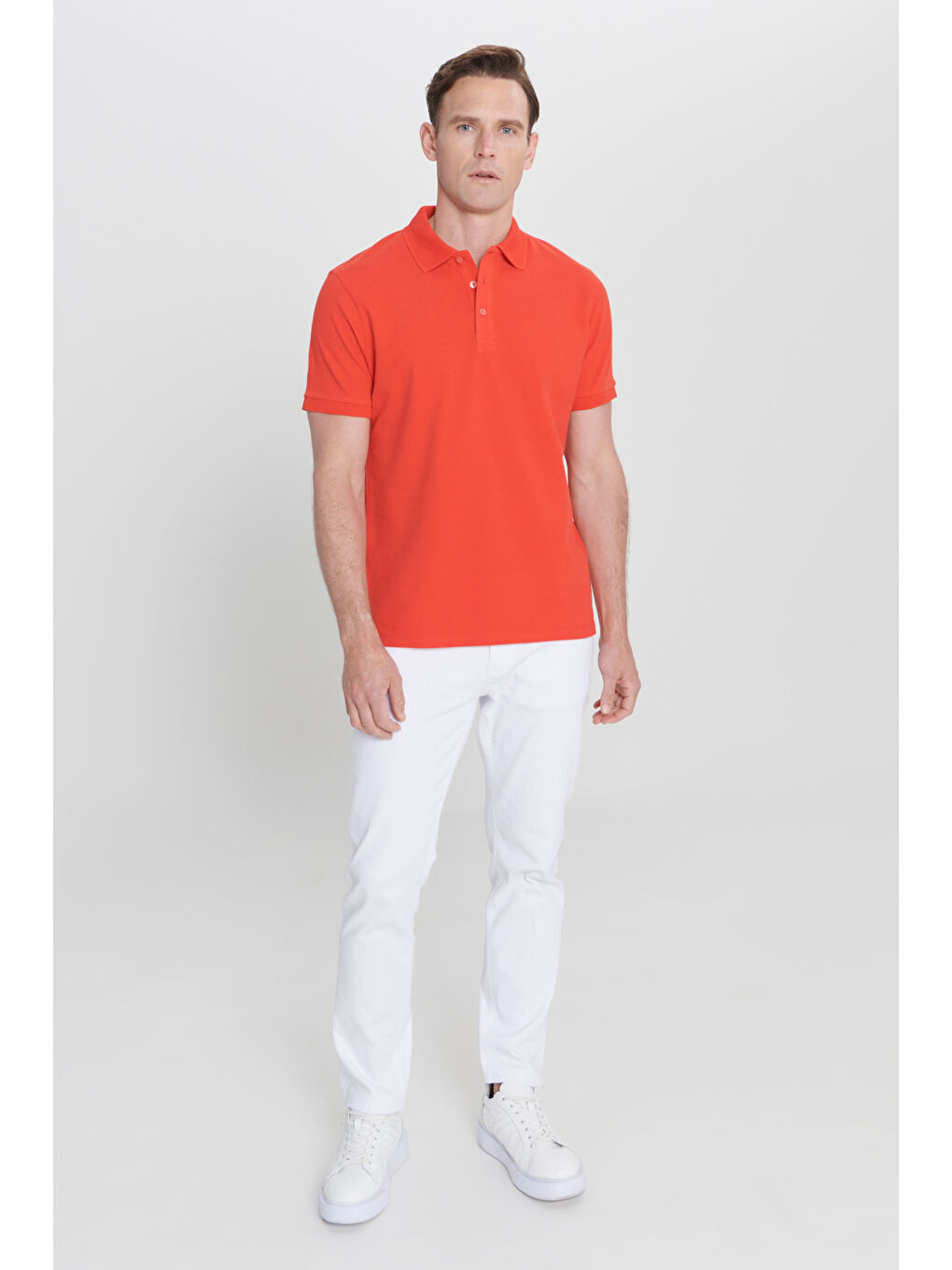 Kırmızı Erkek Nar Çiçeği Slim Fit Dar Kesim Polo Yaka %100 Pamuk Kısa Kollu Tişört-4