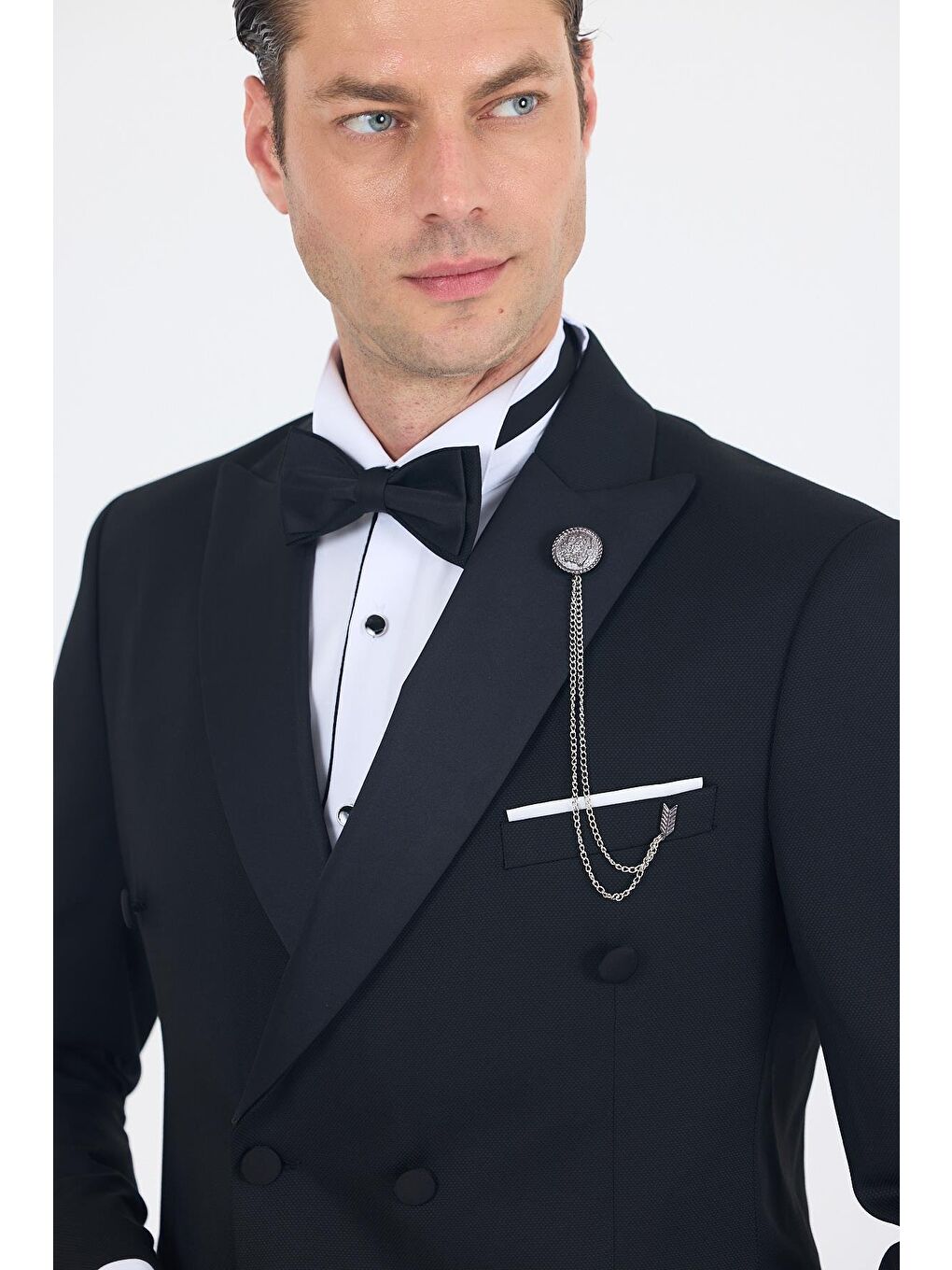 Siyah Kılıç Yaka Kruvaze Slim Fit Ceremony Takım Elbise 1001250203-3