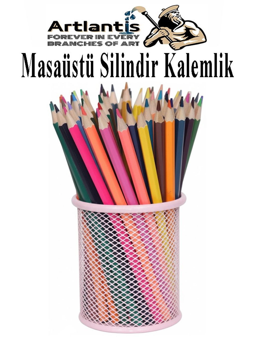 Masaüstü Metal Silindir Kalemlik 1 Adet Fileli Perfore Pastel Renkli Kalemlik Kağıtlık Düzenleyici B