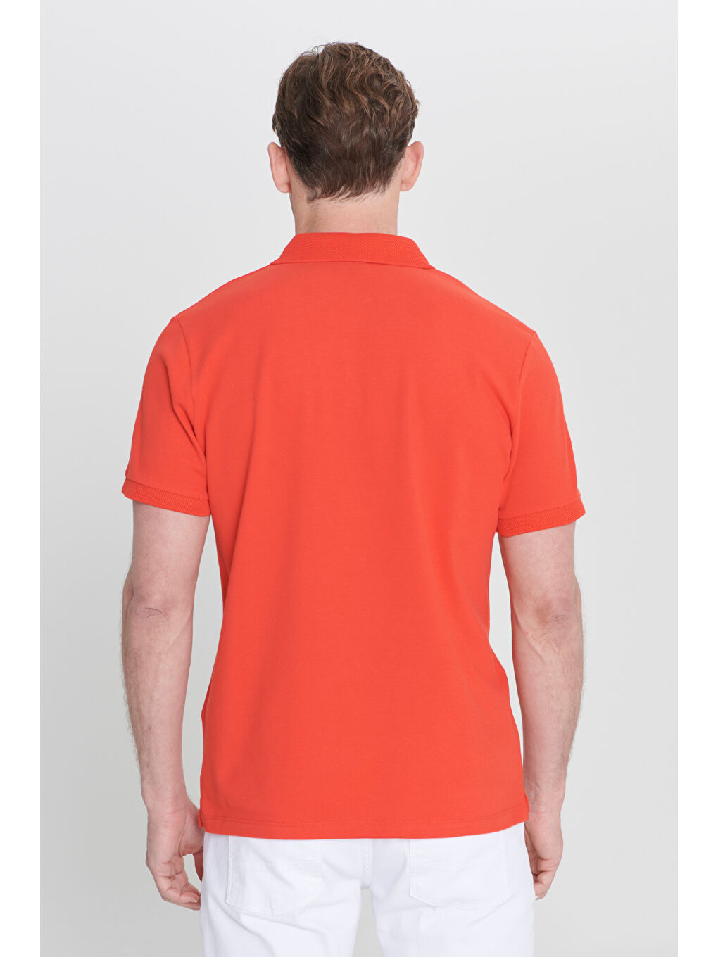 Kırmızı Erkek Nar Çiçeği Slim Fit Dar Kesim Polo Yaka %100 Pamuk Kısa Kollu Tişört-7