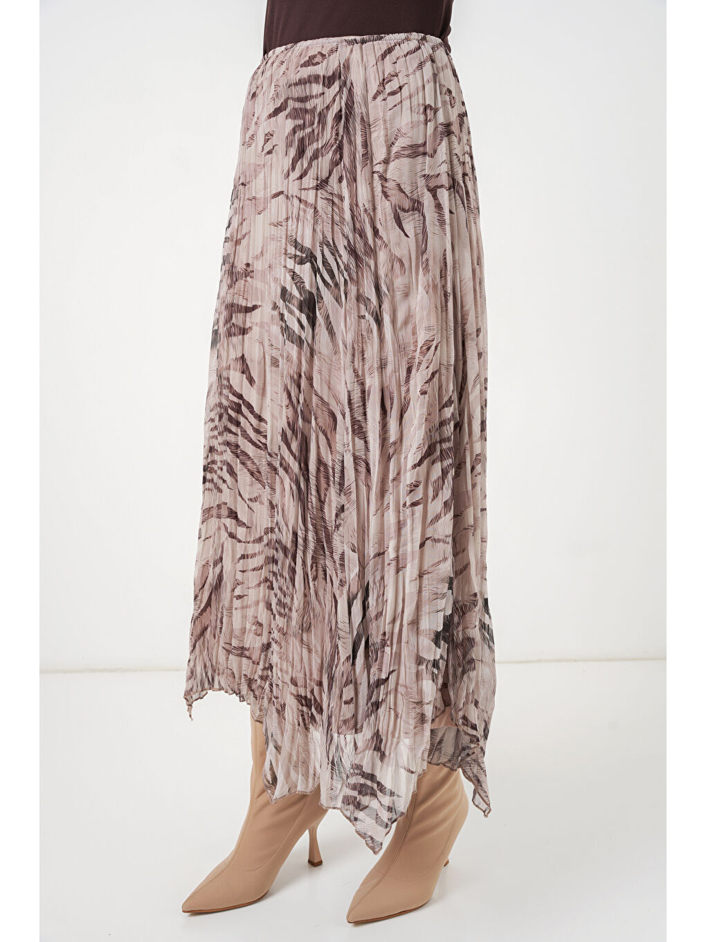 Kadın Asimetrik Kesim Şifon Etek 8056 - Bej-3