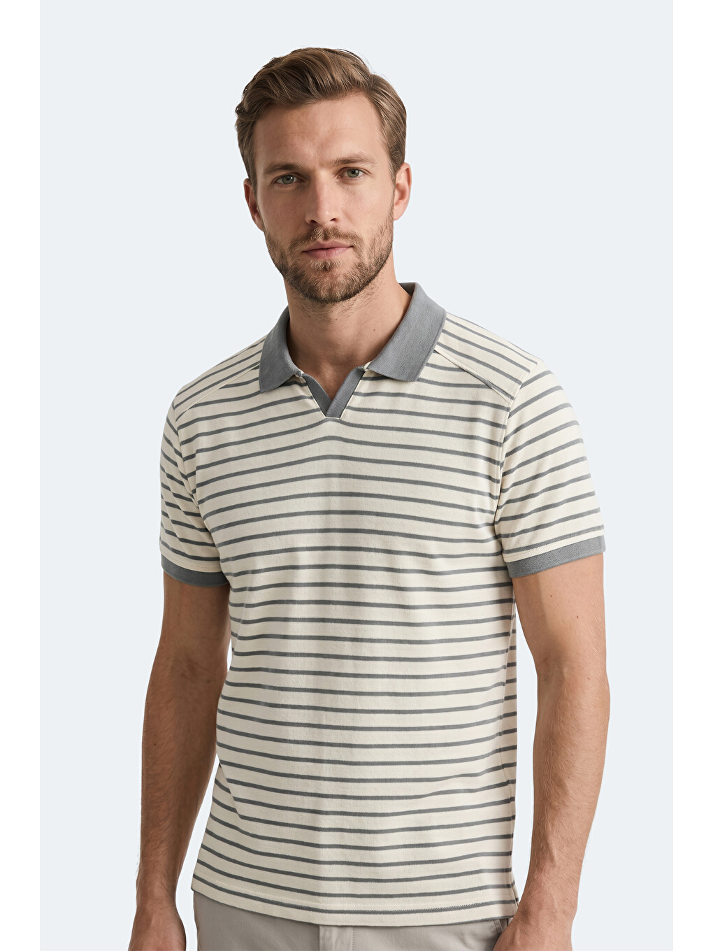 ZOLL Erkek Polo Yaka Beyaz / Gri Tişört