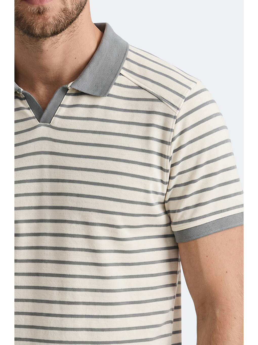 ZOLL Erkek Polo Yaka Beyaz / Gri Tişört-1