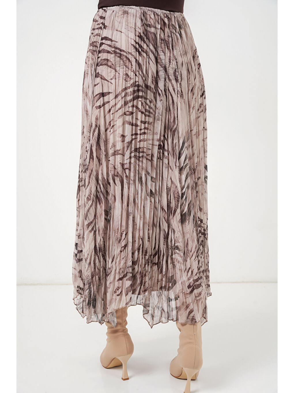 Kadın Asimetrik Kesim Şifon Etek 8056 - Bej-6