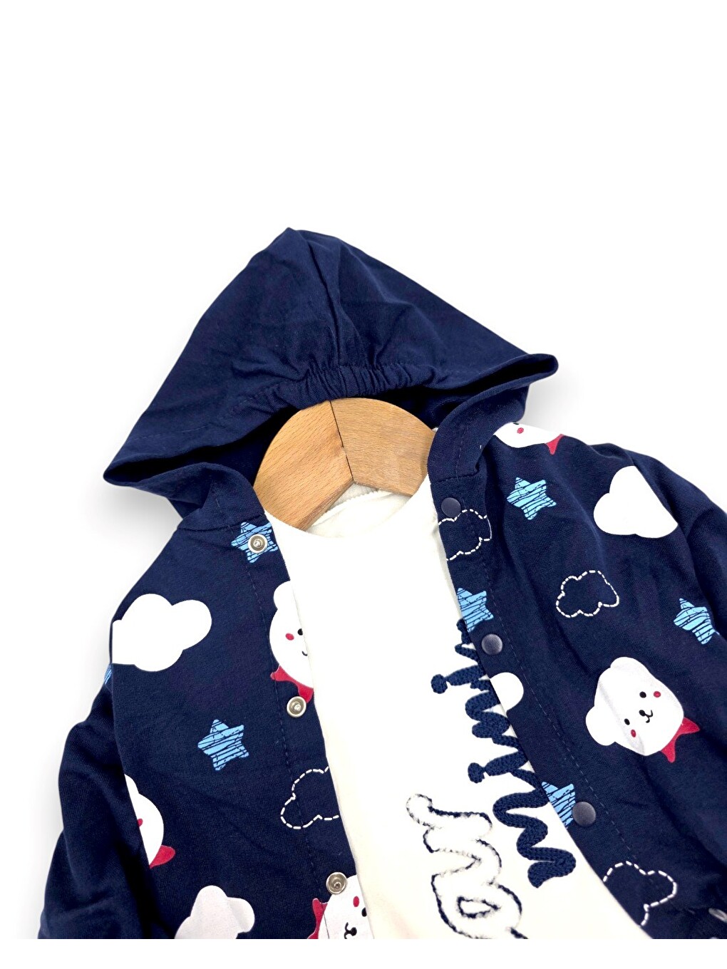 Lacivert Erkek Bebek Mini Bear Desenli 3 Parça Mevsimlik Zıbın Takımı-3