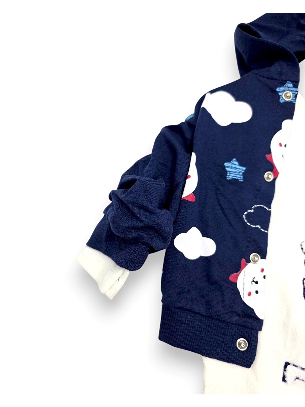 Lacivert Erkek Bebek Mini Bear Desenli 3 Parça Mevsimlik Zıbın Takımı-4