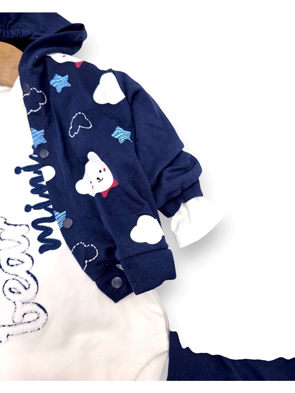Lacivert Erkek Bebek Mini Bear Desenli 3 Parça Mevsimlik Zıbın Takımı-5