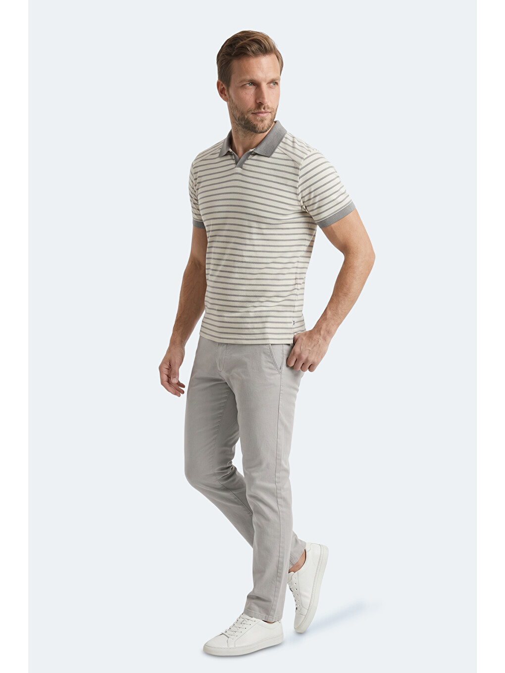 ZOLL Erkek Polo Yaka Beyaz / Gri Tişört-4