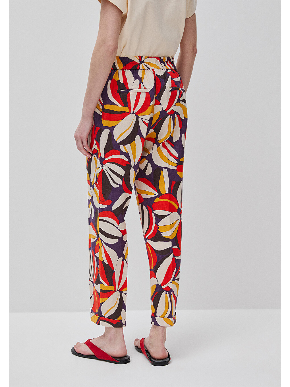 Kadın Mor Mix %100 Keten Tamamı Baskılı Jogger Pantolon-1