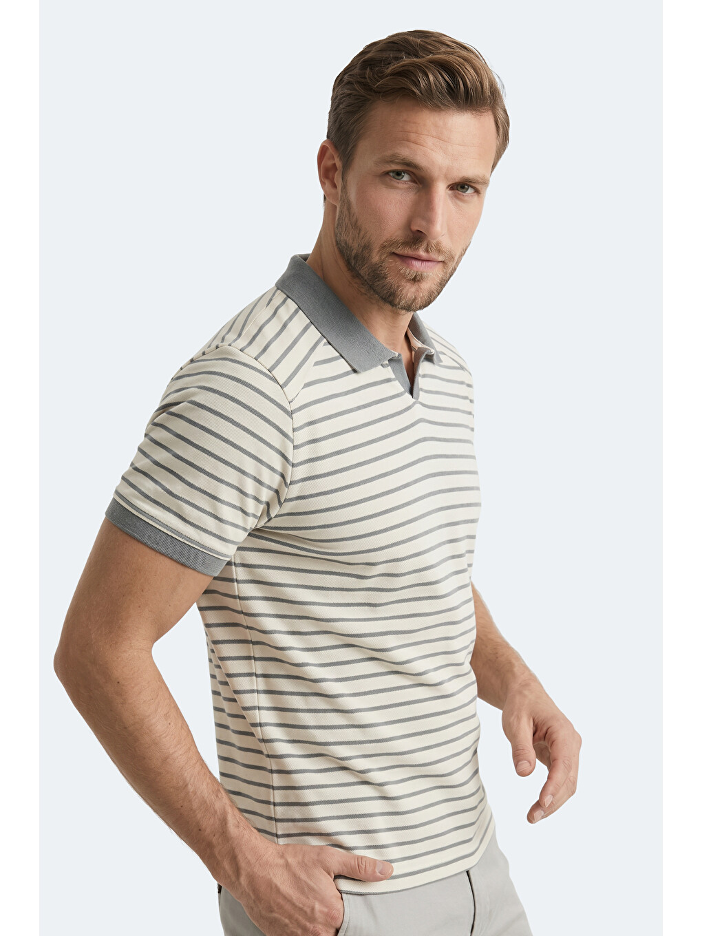 ZOLL Erkek Polo Yaka Beyaz / Gri Tişört-5