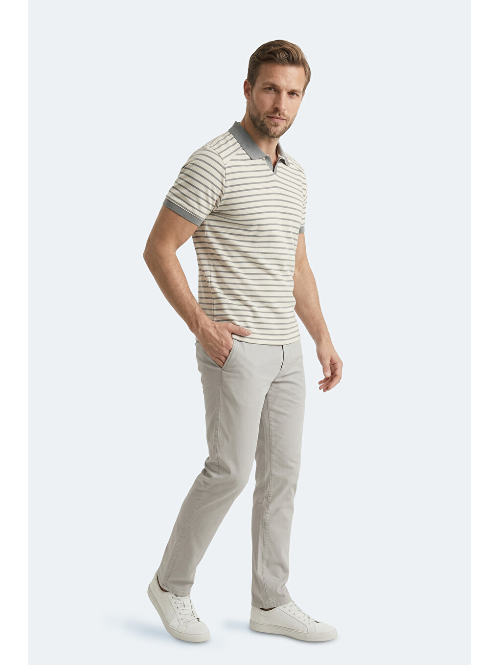 ZOLL Erkek Polo Yaka Beyaz / Gri Tişört-7