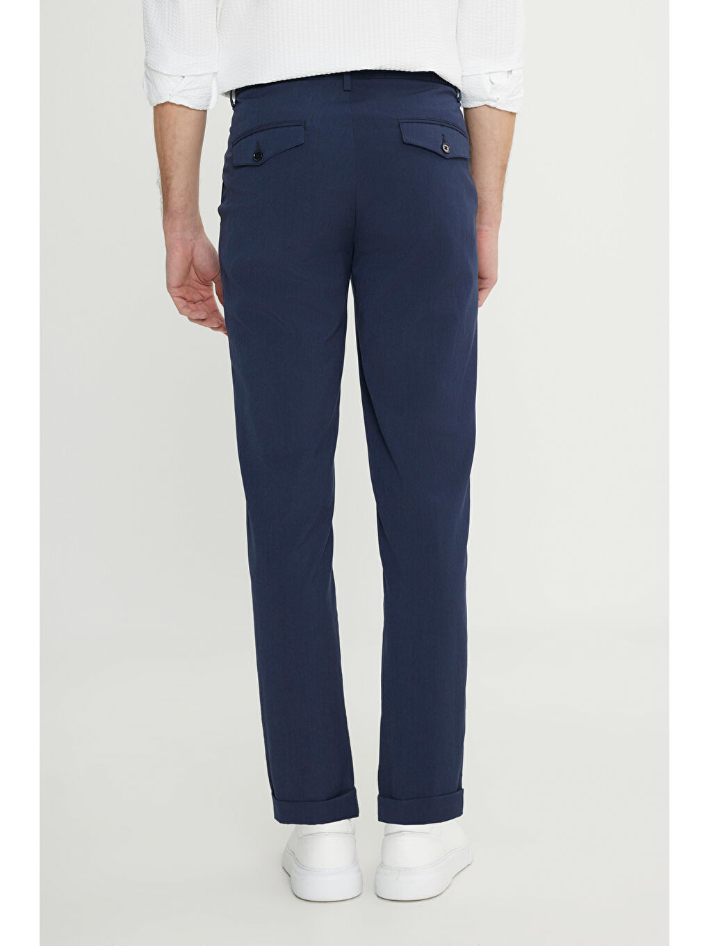 Erkek Lacivert Slim Fit Dar Kesim Beli Lastikli Yan Cep Esnek Casual Pantolon-4