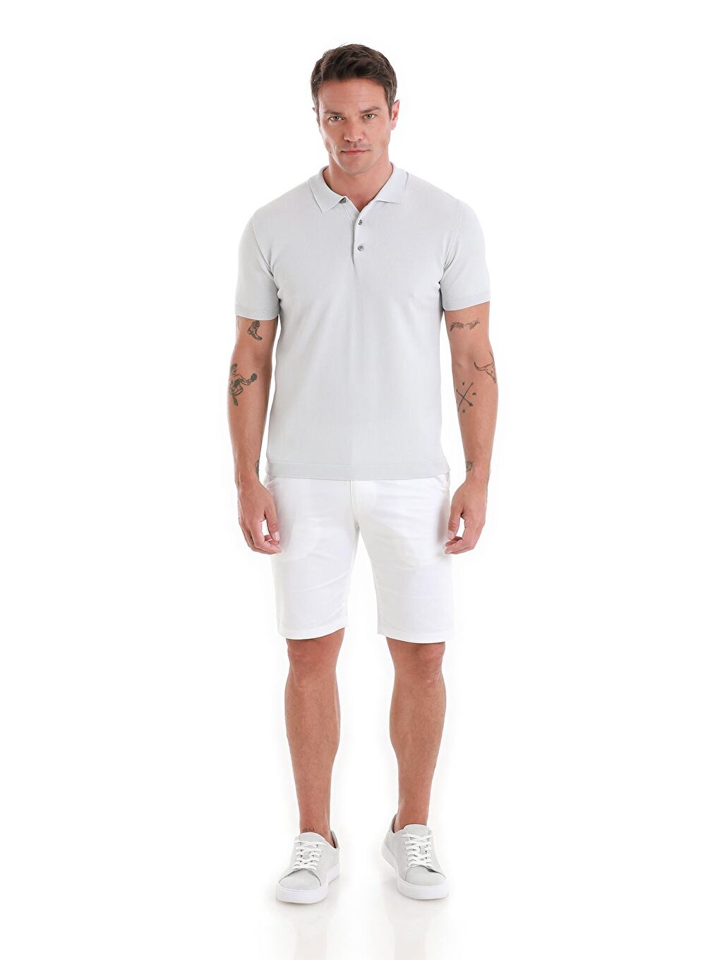 Gri Regular Fit Düz Polo Yaka Tişört-1