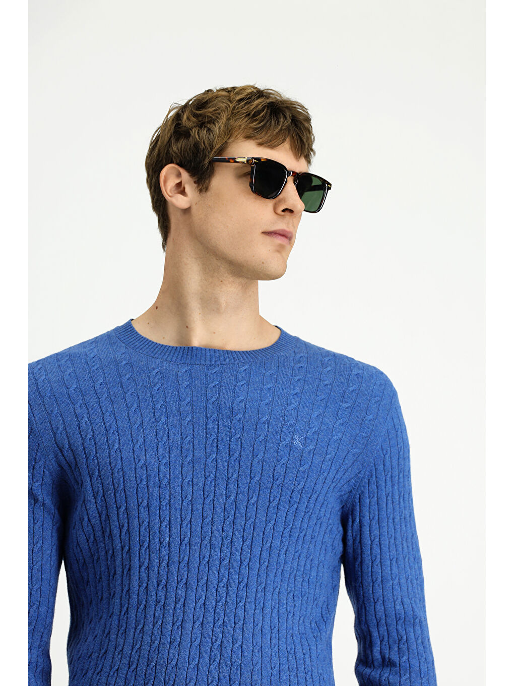 İndigo Bisiklet Yaka Regular Fit Desenli Yünlü Triko Kazak-2