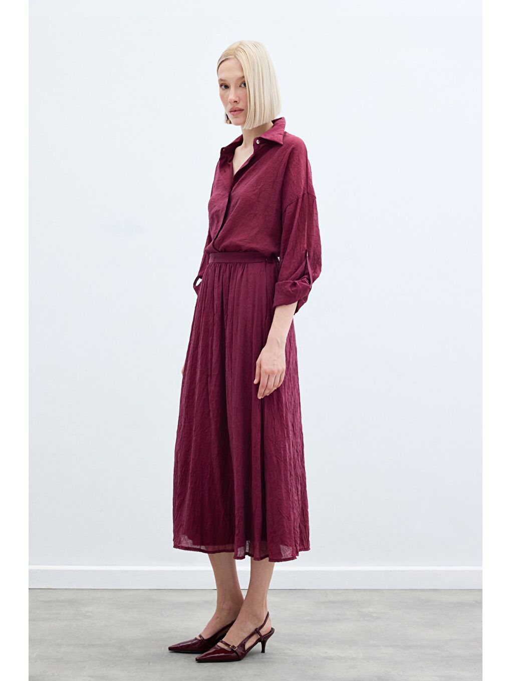 Kraşlı Kloş  Etek - Bordo-5