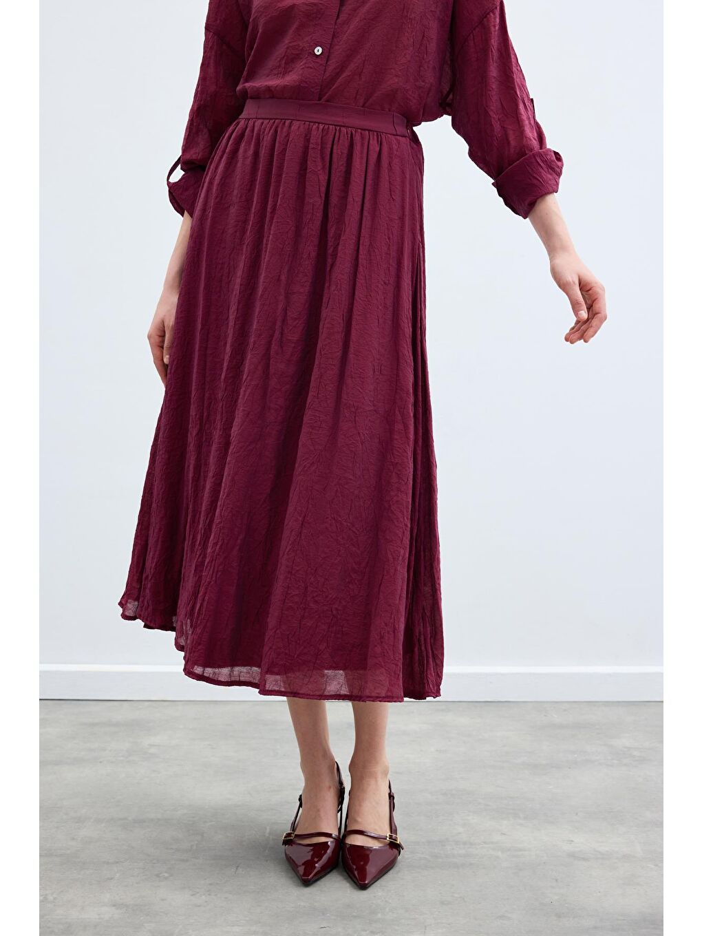 Kraşlı Kloş  Etek - Bordo-6