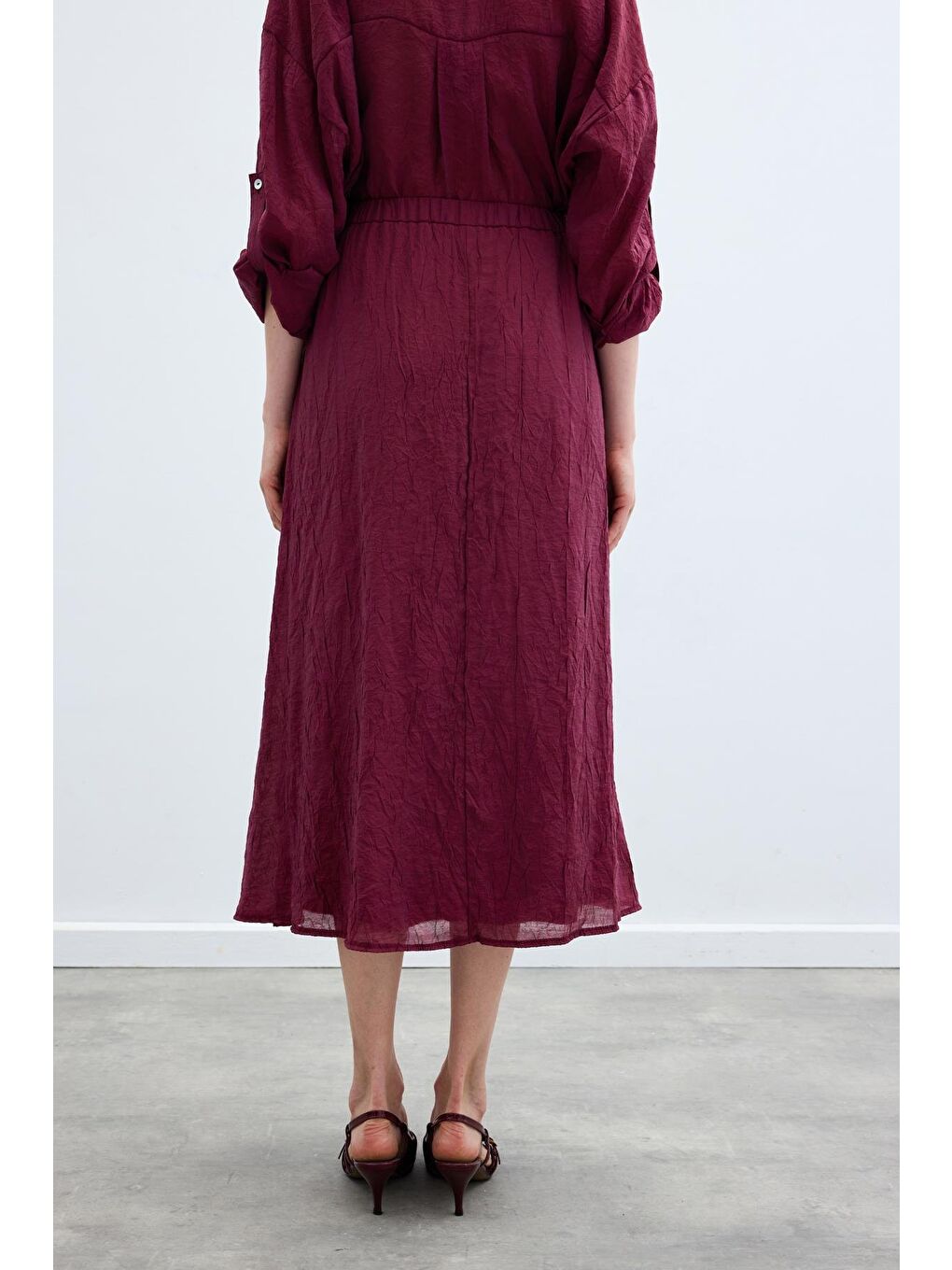 Kraşlı Kloş  Etek - Bordo-7