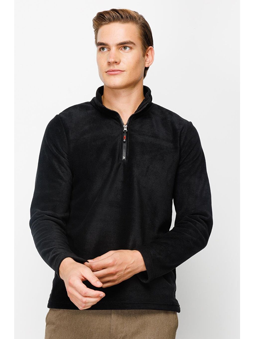 Erkek Siyah Yarım Fermuar Polar-1