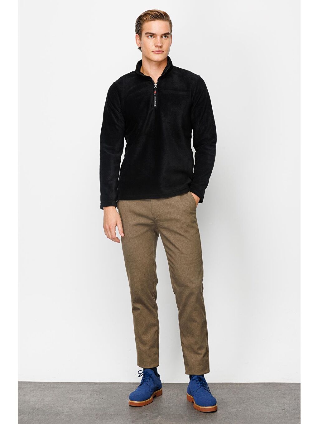 Erkek Siyah Yarım Fermuar Polar-2