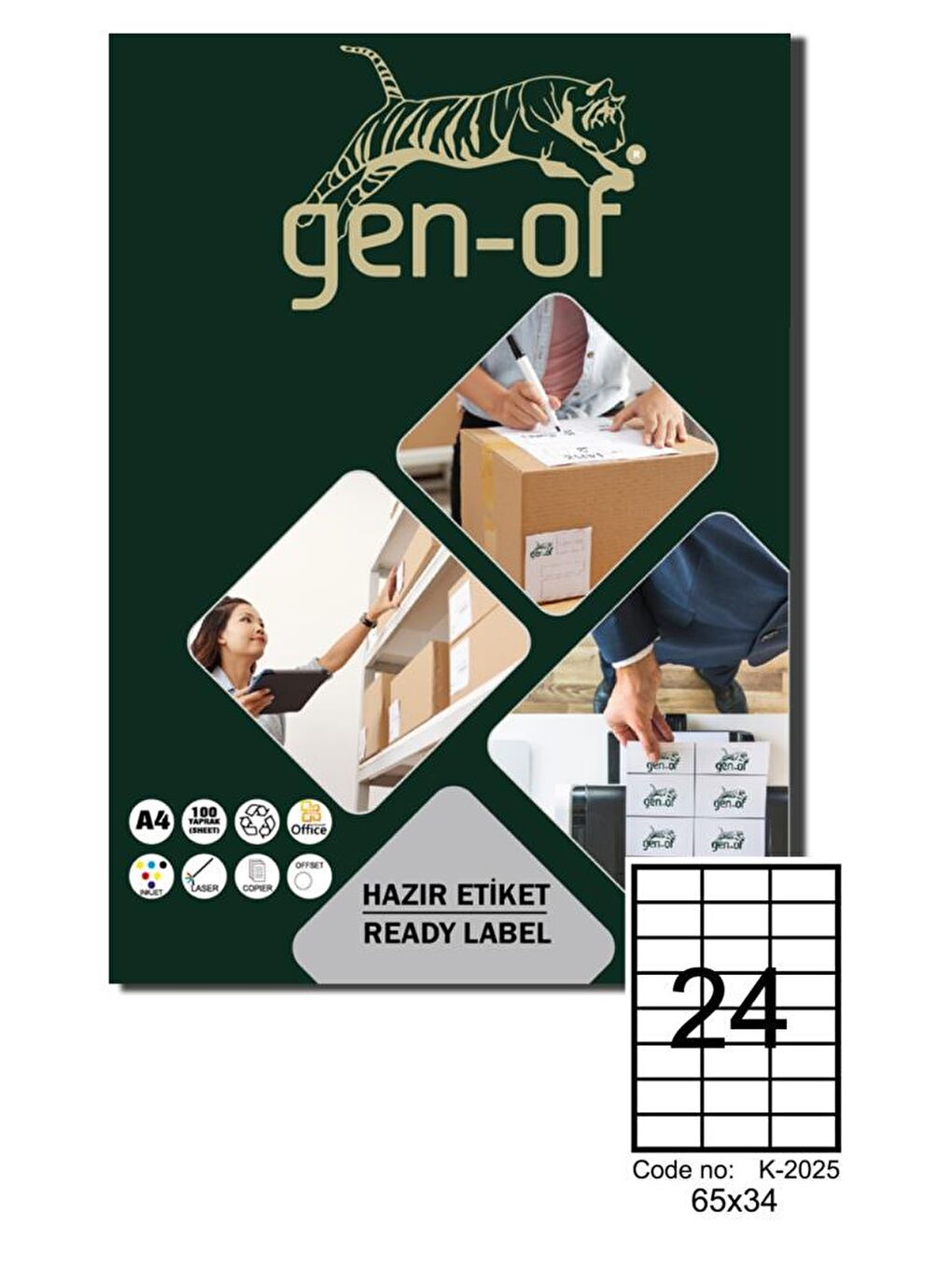 Gen-Of GK-2025 Laser Etiket 65x34 100 Sayfa(2400 Etiket)