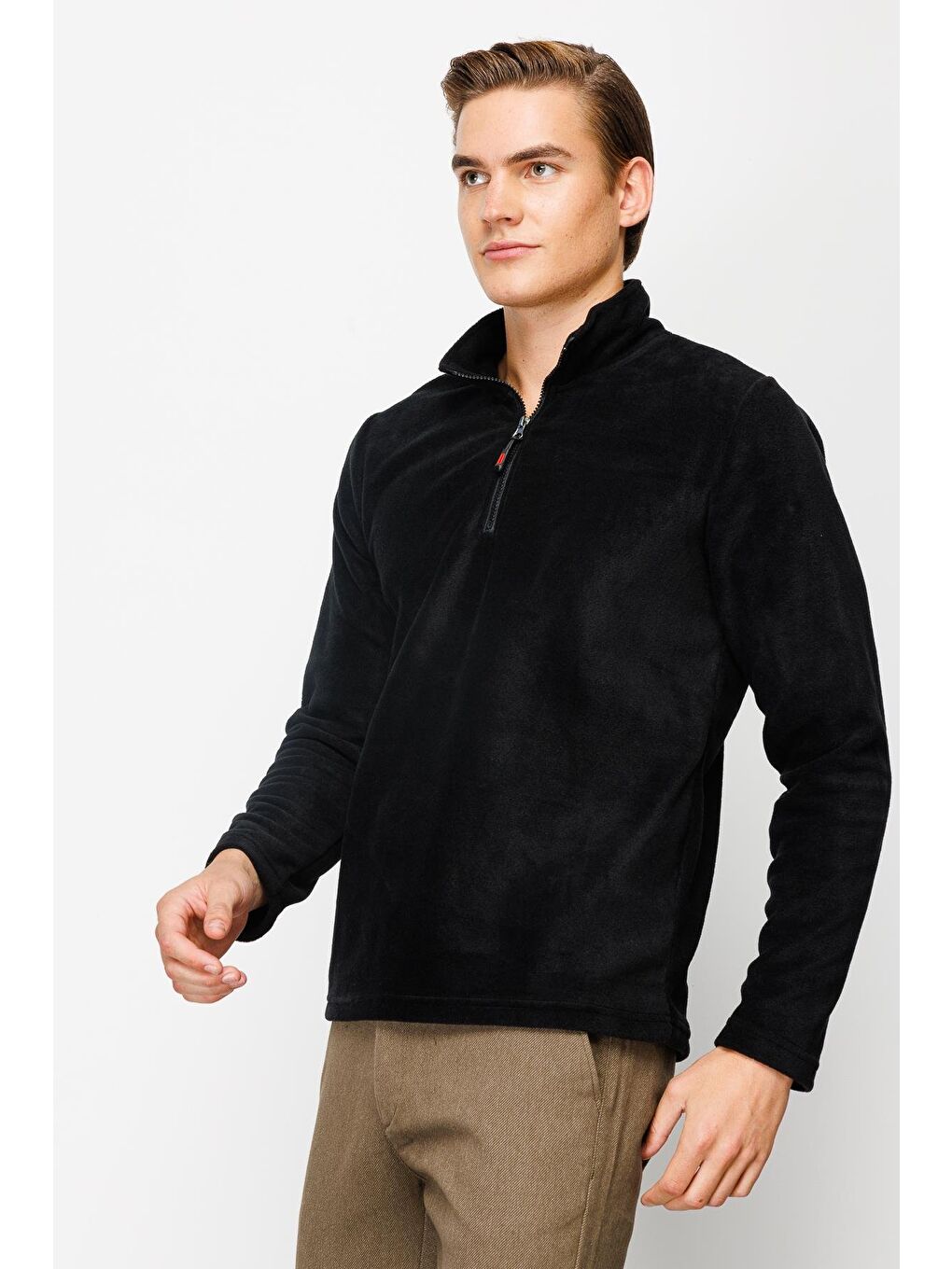 Erkek Siyah Yarım Fermuar Polar-3