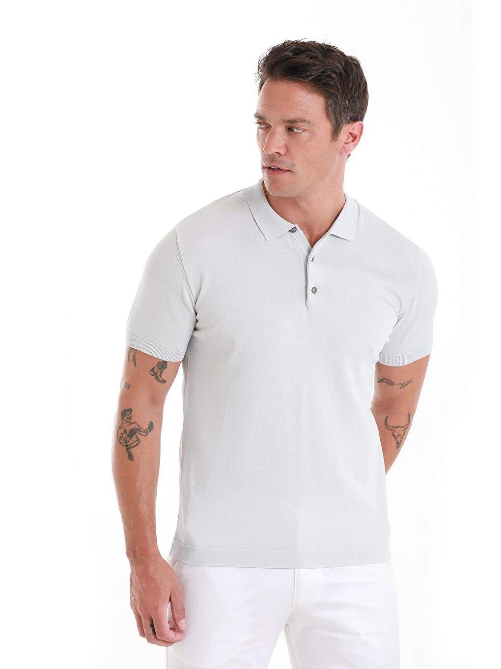 Gri Regular Fit Düz Polo Yaka Tişört-2