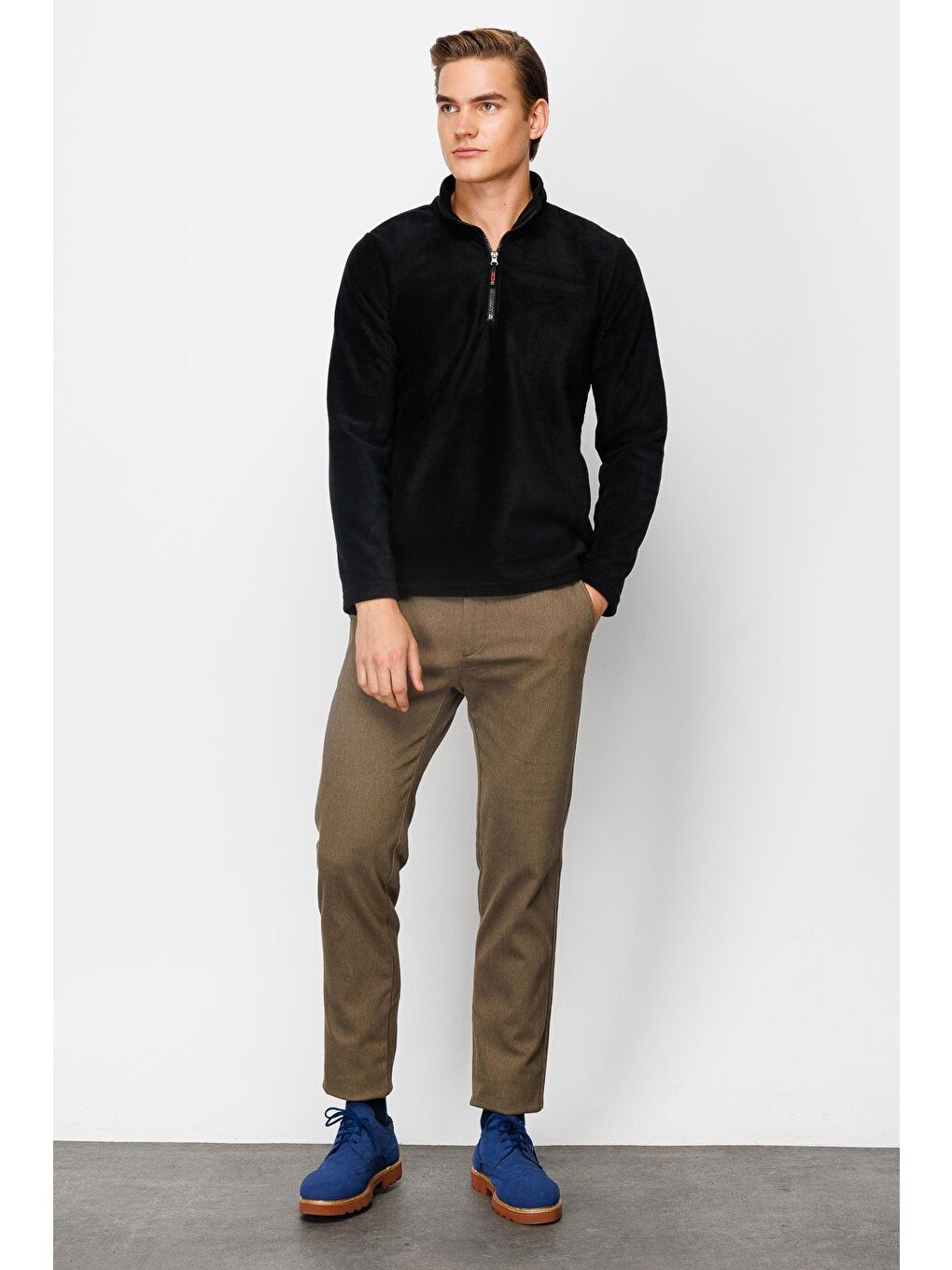 Erkek Siyah Yarım Fermuar Polar-5