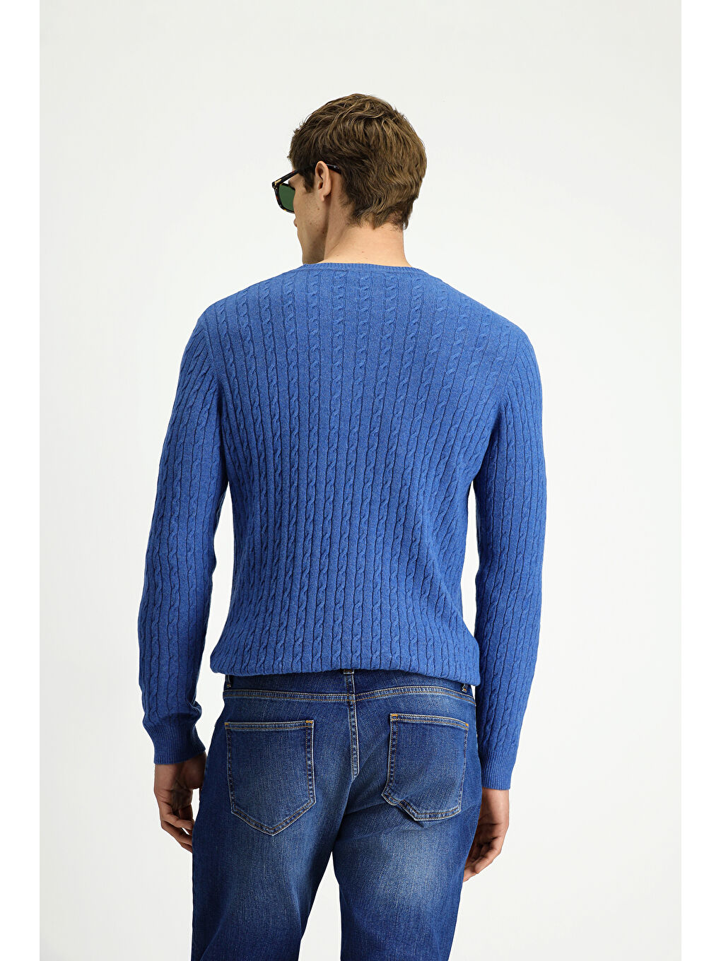 İndigo Bisiklet Yaka Regular Fit Desenli Yünlü Triko Kazak-4