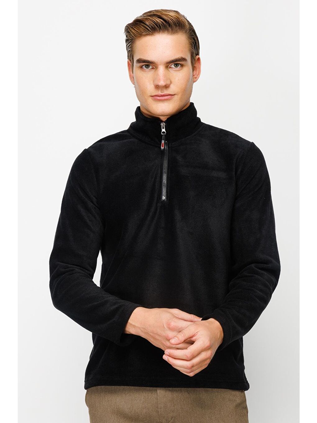 Erkek Siyah Yarım Fermuar Polar-6