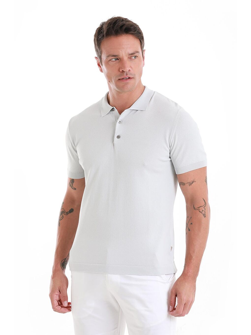 Gri Regular Fit Düz Polo Yaka Tişört-3