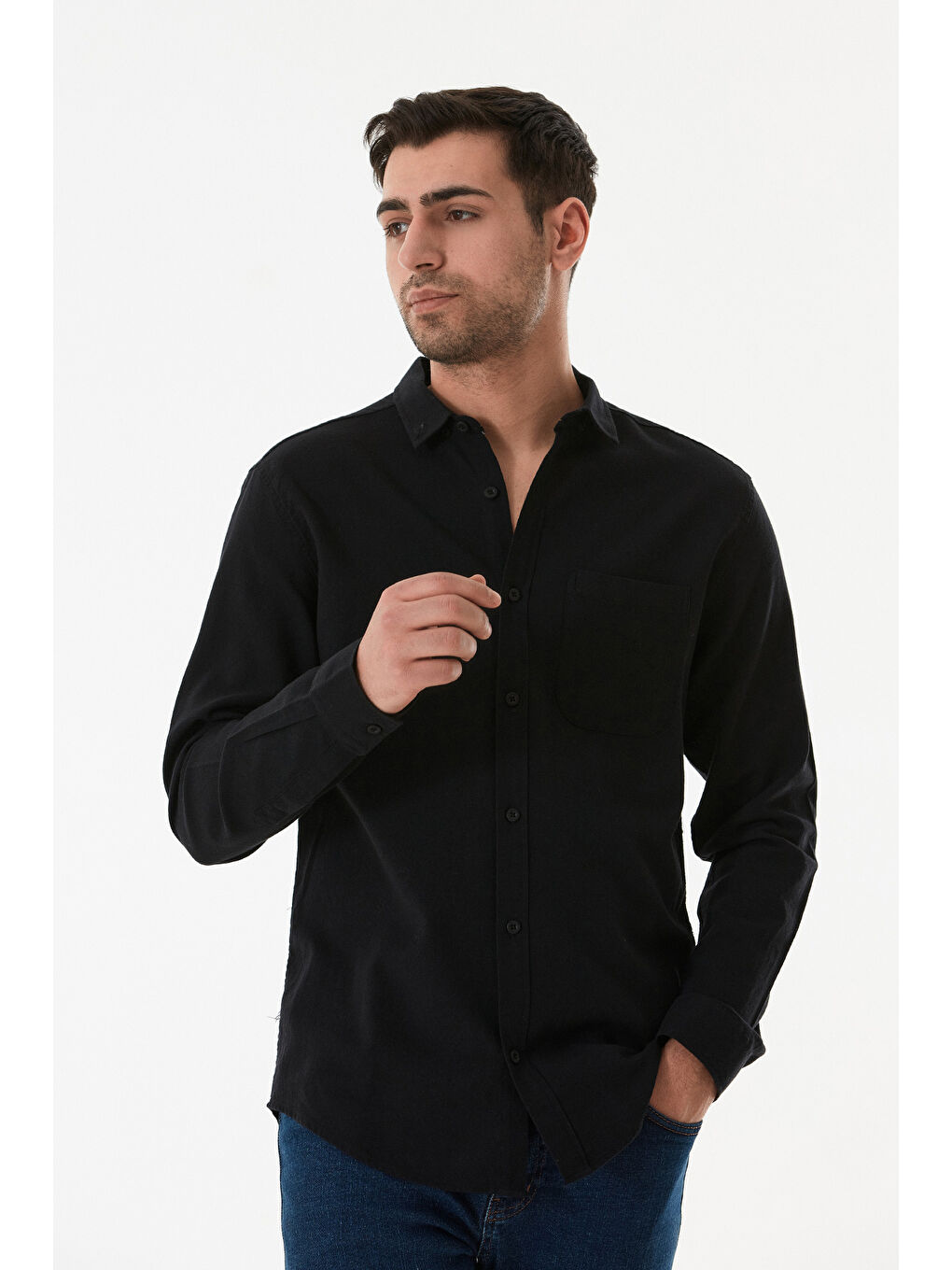 Siyah Basic Cepli Düğmeli Gömlek
