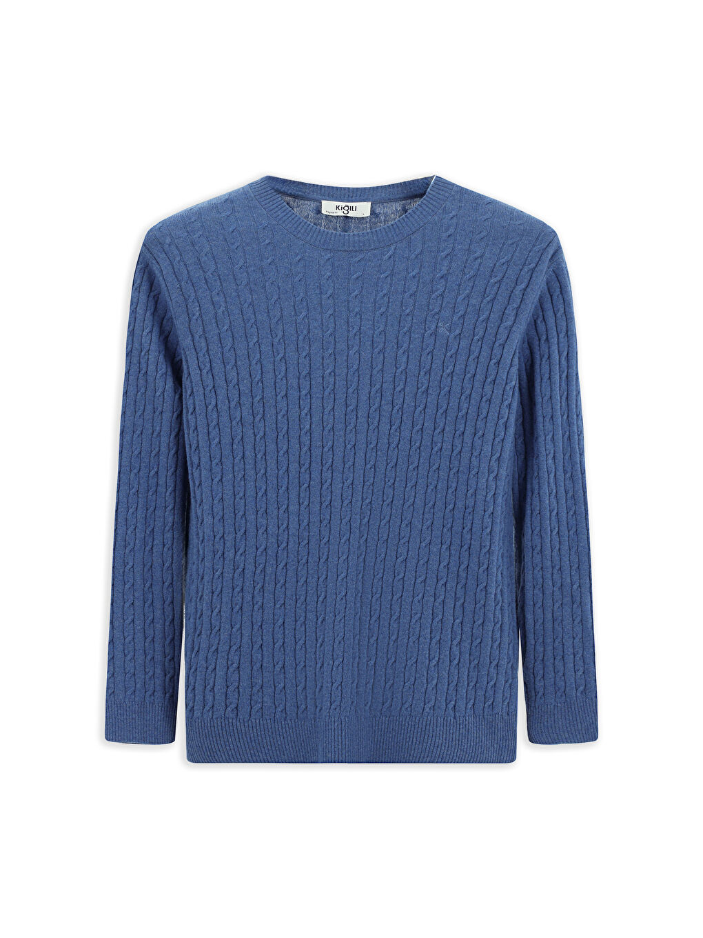 İndigo Bisiklet Yaka Regular Fit Desenli Yünlü Triko Kazak-6