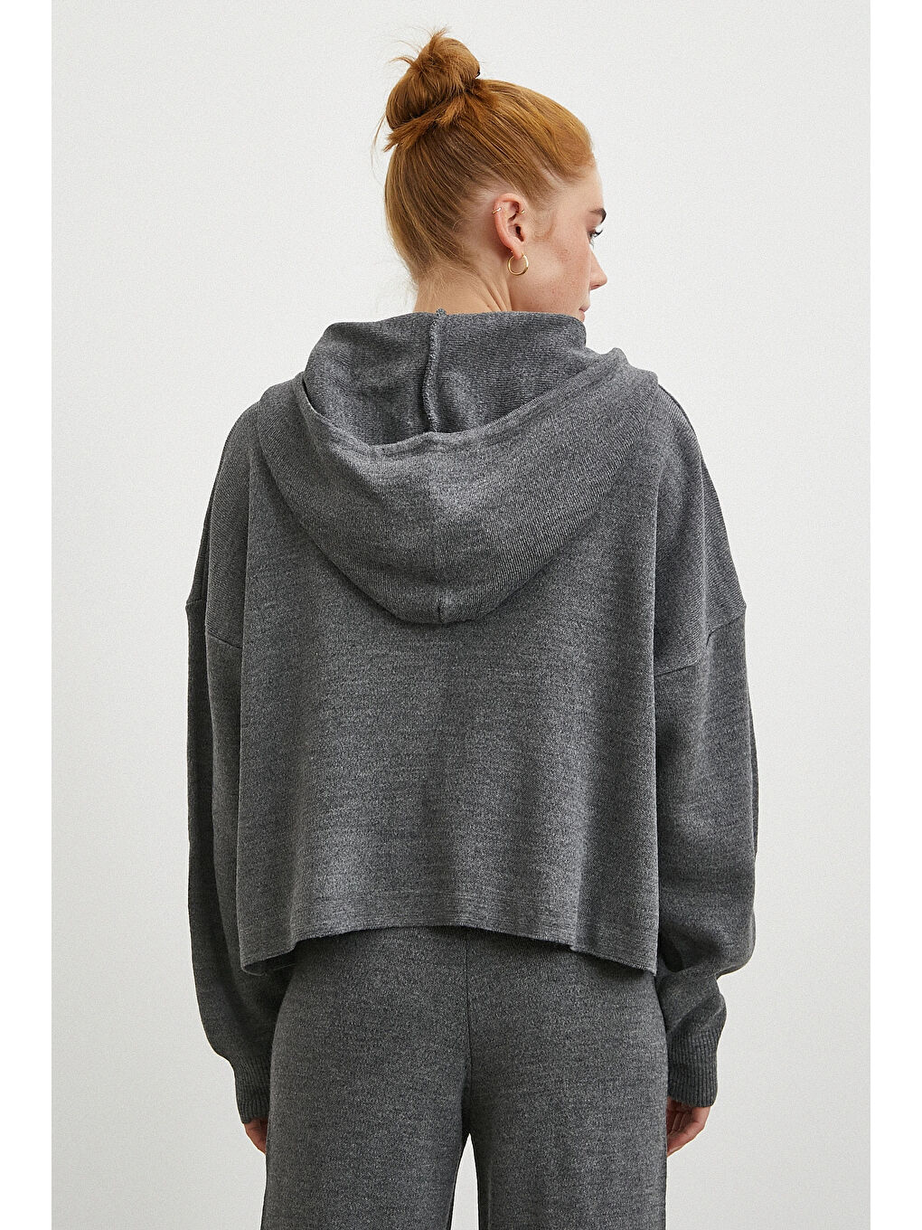 Çift Fermuarlı Kapüşonlu Pantolonlu Takım Gri-4