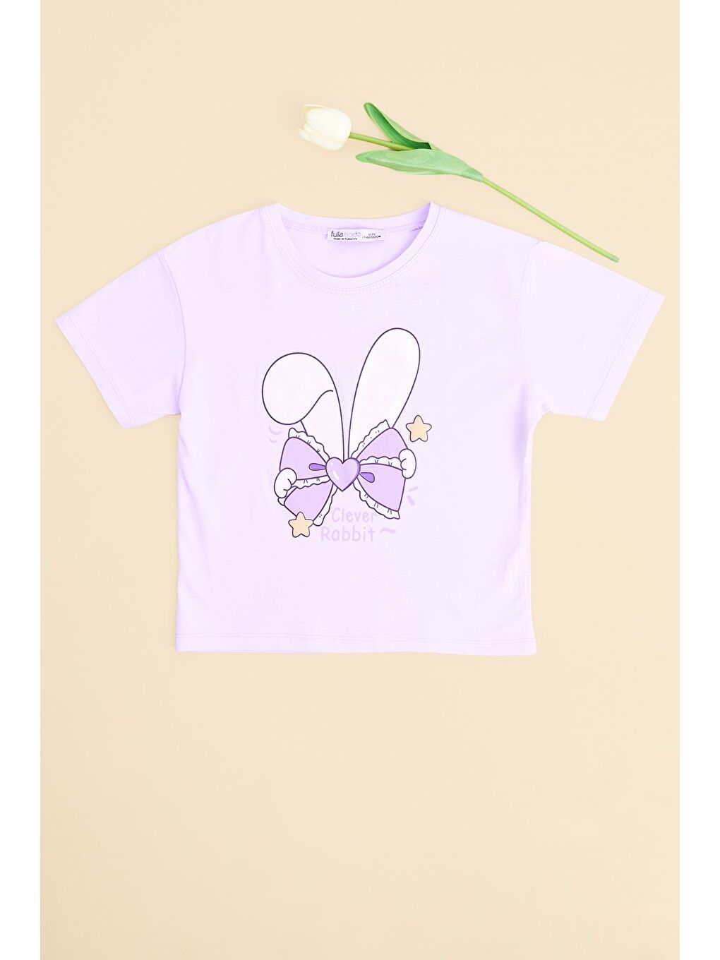 Lila Fiyonk Baskılı Crop Kız Çocuk Tişört