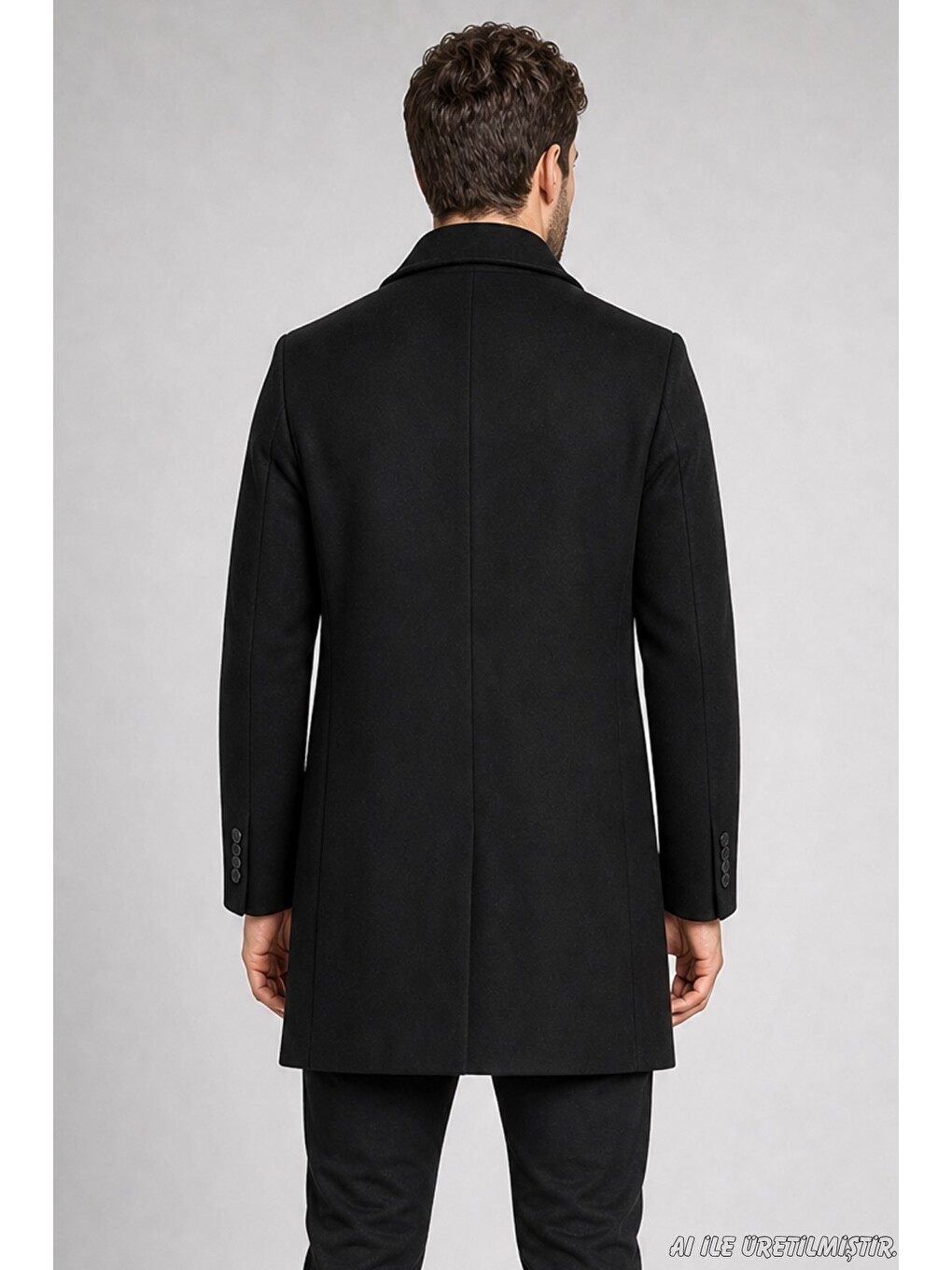 Siyah Erkek Slim Fit Klasik Yaka 3 Düğmeli Kısa Kaşe Kaban-4