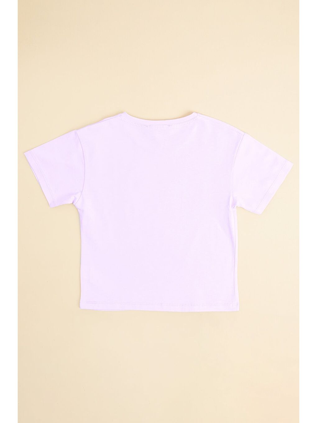 Lila Fiyonk Baskılı Crop Kız Çocuk Tişört-1